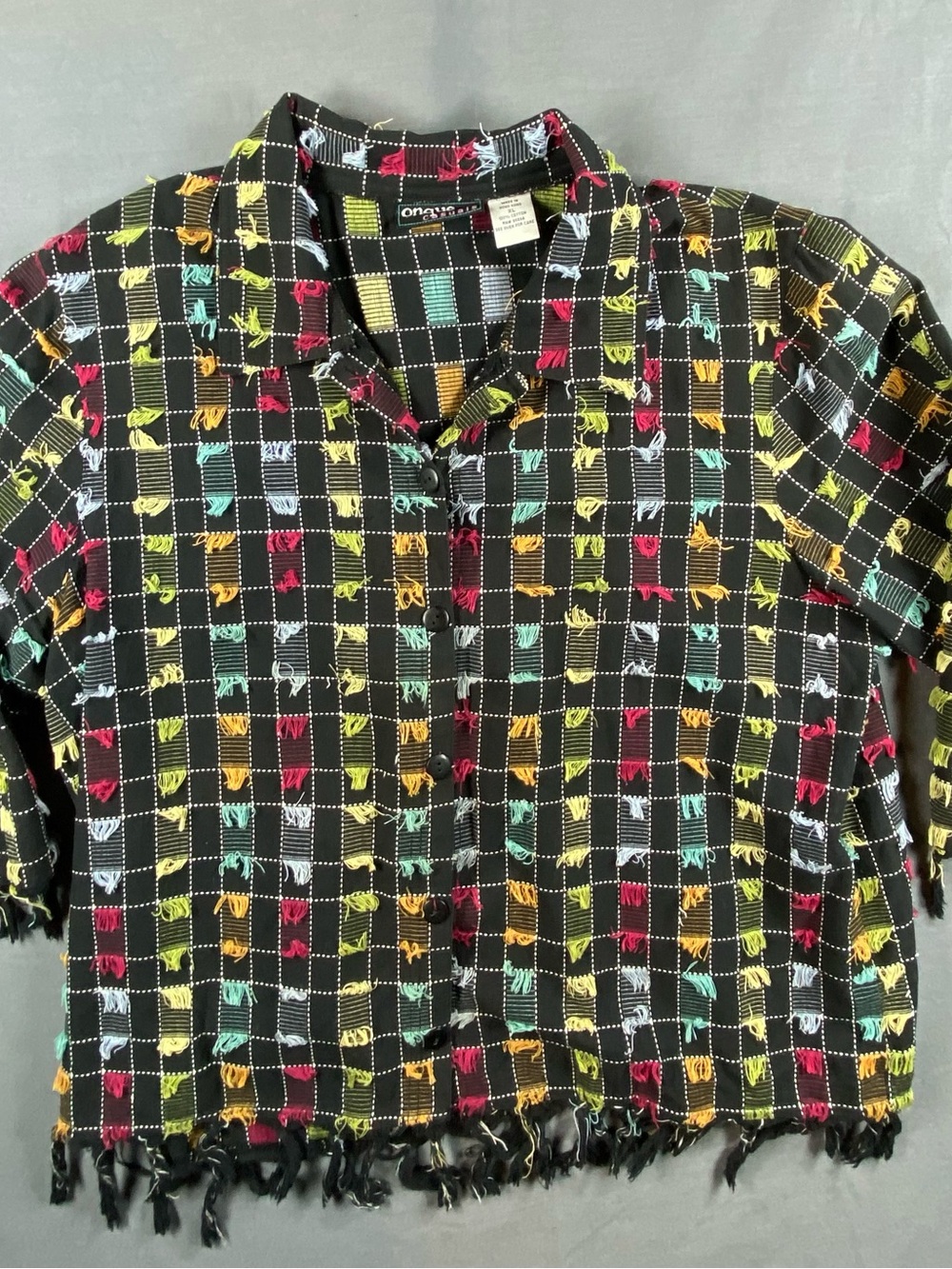 Onque brand Black Multicolor eyelash fringe Button-Up Shirt or shacket